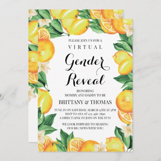 Citroenen geslacht onthulling uitnodiging aangepas (Voorkant / Achterkant)