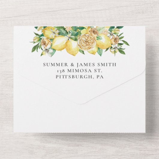 Citroenen groen bloemenmozaïek Tegels bruiloft All In One Uitnodiging (Achterkant)