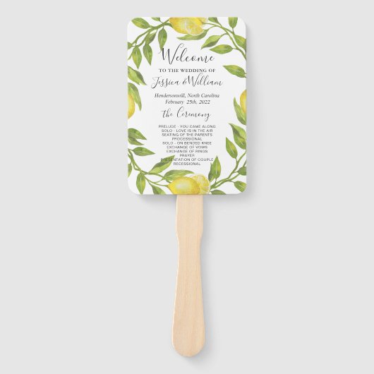Citroenen groen bloesem bruiloft programma handwaaier (Voorkant)