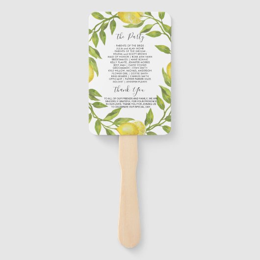 Citroenen groen bloesem bruiloft programma handwaaier (Achterkant)