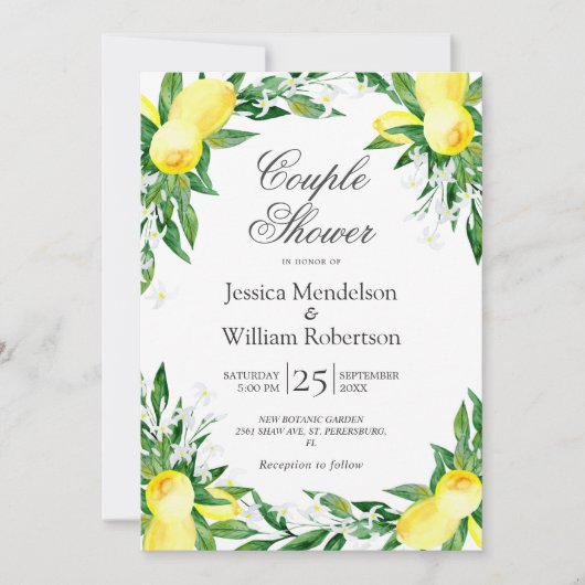 Citroenen groen bloesem paar douche kaart (Voorkant)