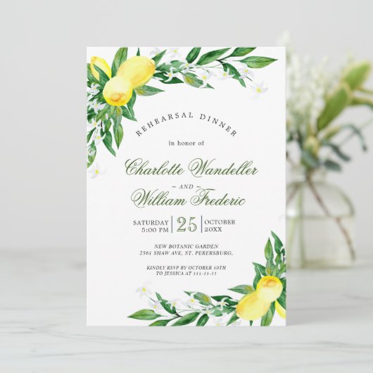 Citroenen groen bloesem repetitie diner kaart (Staand voorkant)