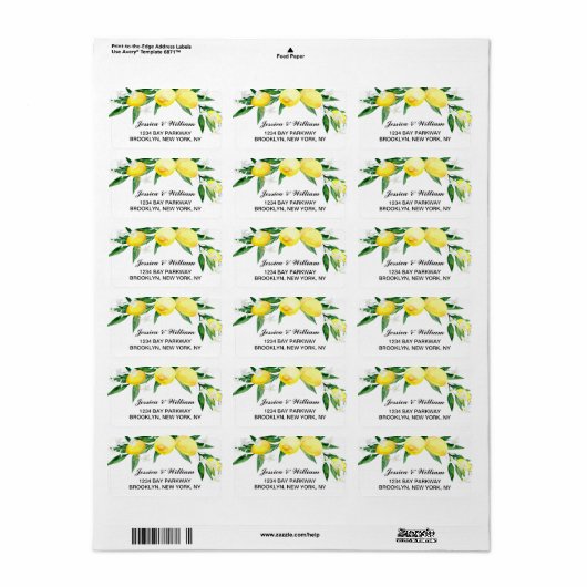 Citroenen groen bloesem Waterverf bruiloft Etiket (Full Sheet)