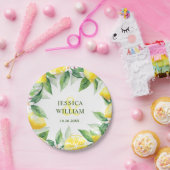 Citroenen & groen Waterverf bruiloft gepersonalise Papieren Bordje (Feest)