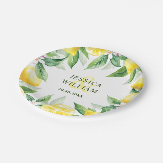 Citroenen & groen Waterverf bruiloft gepersonalise Papieren Bordje (Gekanteld)