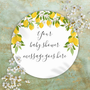 Citroenen Groene Bloemen Baby Shower Favor Ronde Sticker