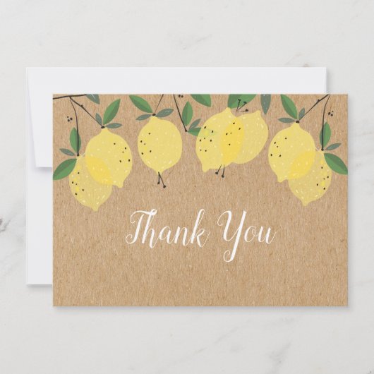 Citroenen Groene Bloemen Rustieke Kraft Boho Bedankkaart (Voorkant)