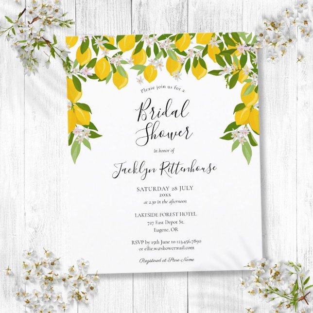 Citroenen Groene Budget Bruiloft Feest Uitnodiging (Lemons Greenery Budget Bridal Shower Invitation)