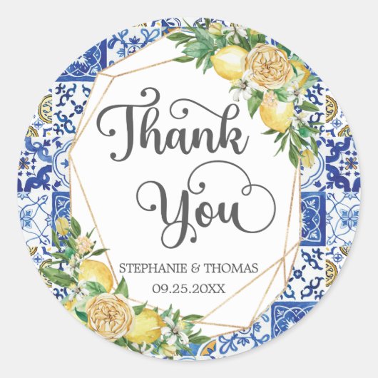 Citroenen Groene Mediterrane Mozaïek Tegels Bruilo Ronde Sticker (Voorkant)