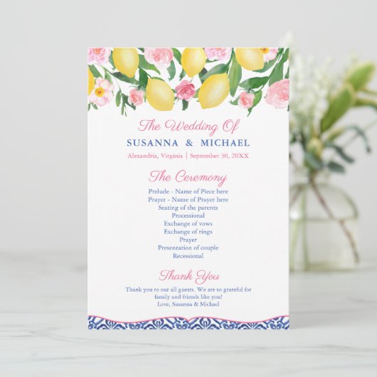 Citroenen Hot Roze Amalfi Italiaans Blauw Tegels B Programmakaart (Staand voorkant)