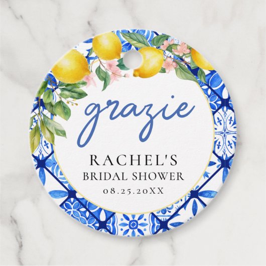 Citroenen Italiaanse Blauwe Tegels Bruiloft Dank j Bedankjes Labels (Voorkant)