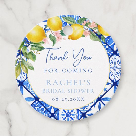 Citroenen Italiaanse Blauwe Tegels Bruiloft Dank J Bedankjes Labels (Voorkant)