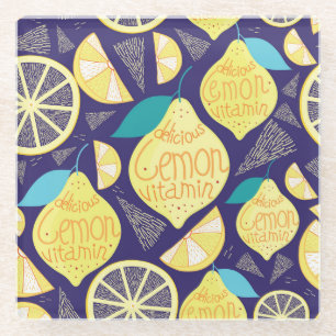 Citroenen kruidnagel: donkerblauw helder patroon glazen onderzetter