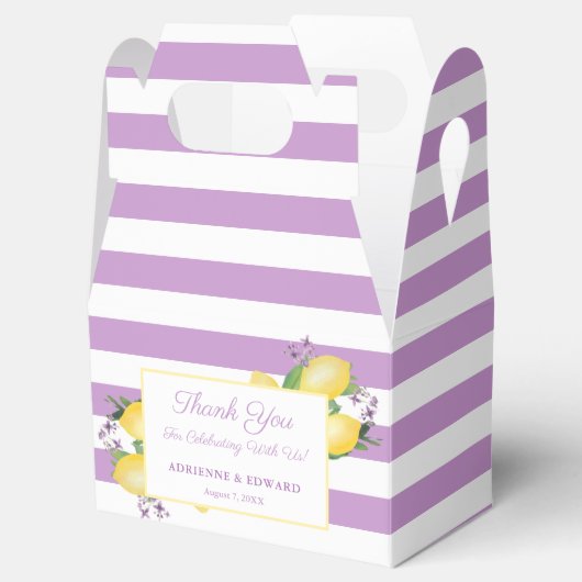 Citroenen Lavendel Paarse Strepen Trouwdouche Bedankdoosjes (Geopend)