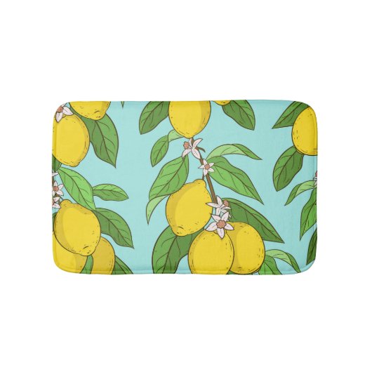 Citroenen, levendige blauwe achtergrond naadloos. badmat (Voorkant)