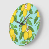 Citroenen, levendige blauwe achtergrond naadloos. grote klok (Hoek)