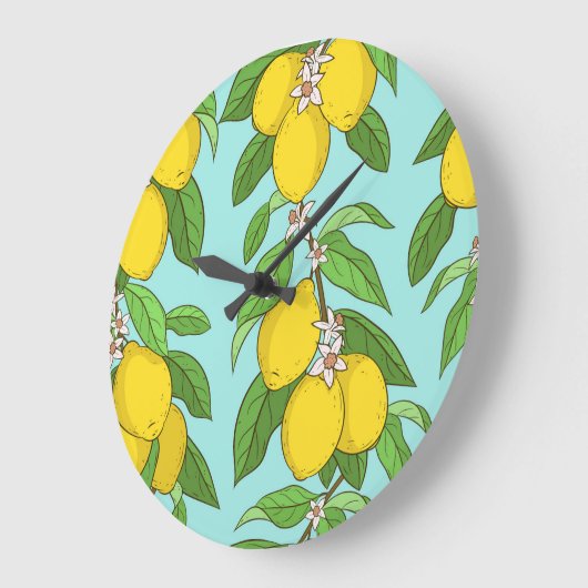 Citroenen, levendige blauwe achtergrond naadloos. grote klok (Hoek)