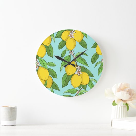 Citroenen, levendige blauwe achtergrond naadloos. grote klok (Huis)