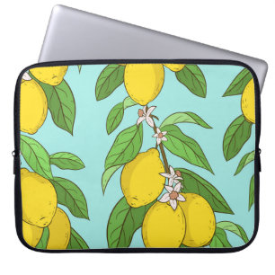 Citroenen, levendige blauwe achtergrond naadloos. laptop sleeve