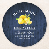 Citroenen Limoncello Huwelijk Blauw Faux Hout Ronde Kartonnen Onderzetter (Voorkant)