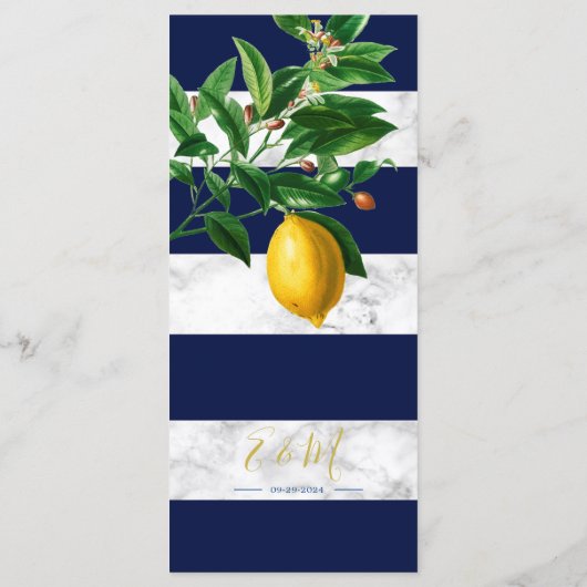 Citroenen Marine Witte Marmer Zomer Monogram Menu (Achterkant)