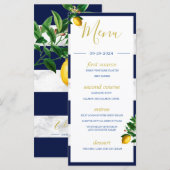 Citroenen Marine Witte Marmer Zomer Monogram Menu (Voorkant / Achterkant)