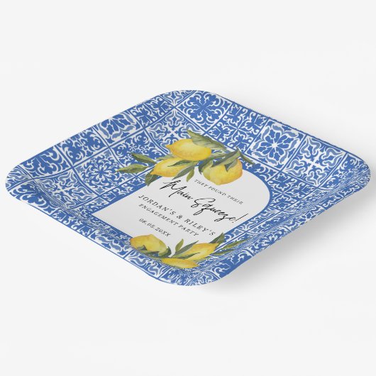 Citroenen & Mediterraan Hoofdsqueeze-huwelijksaanz Papieren Bordje (Gebogen)