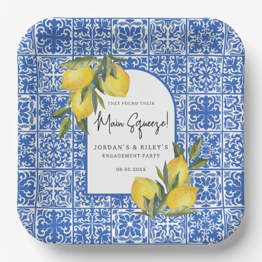 Citroenen & Mediterraan Hoofdsqueeze-huwelijksaanz Papieren Bordje (Voorkant)