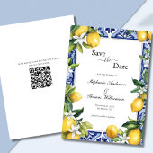 Citroenen Mediterraan QR-code Huwelijksaankondigin Save The Date