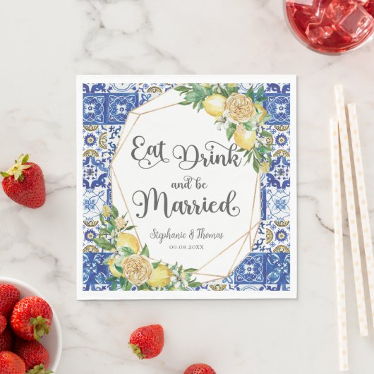 Citroenen Mediterraans Mozaïek Bruiloft Eet Drink Servet (Insitu)