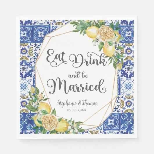 Citroenen Mediterraans Mozaïek Bruiloft Eet Drink Servet (Voorkant)