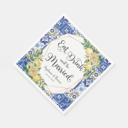 Citroenen Mediterraans Mozaïek Bruiloft Eet Drink Servet (Hoek)