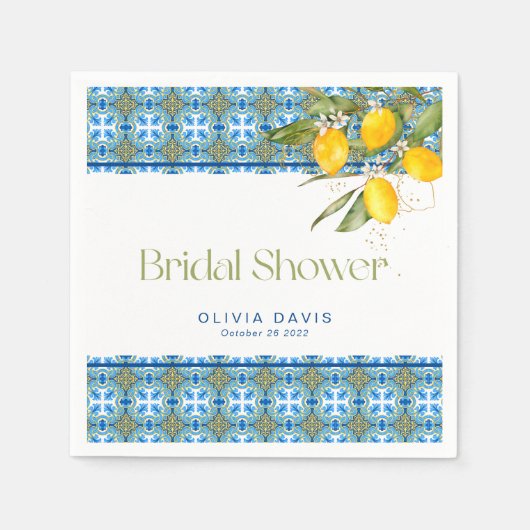 Citroenen Mediterraanse Tegels Bruidsdiner Servet (Voorkant)