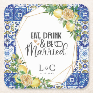 Citroenen Meditterane Mozaïek Tegel Huwelijksrepet Kartonnen Onderzetters