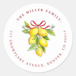 Citroenen met rode boegvakantieadres ronde sticker