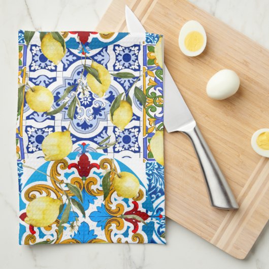 Citroenen, Middellandse Zee,majolica,Italiaanse te Theedoek (Quarter Fold)