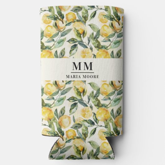 Citroenen monogram initiaal naam seltzer blikjeskoeler (Achterkant)