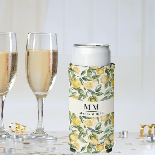 Citroenen monogram initiaal naam seltzer blikjeskoeler