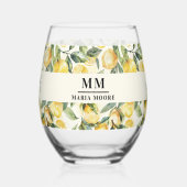 Citroenen monogram initiaal naam wijnglas zonder voet (Achterkant)