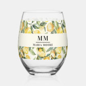 Citroenen monogram initialen naam wijnglas zonder voet (Achterkant)