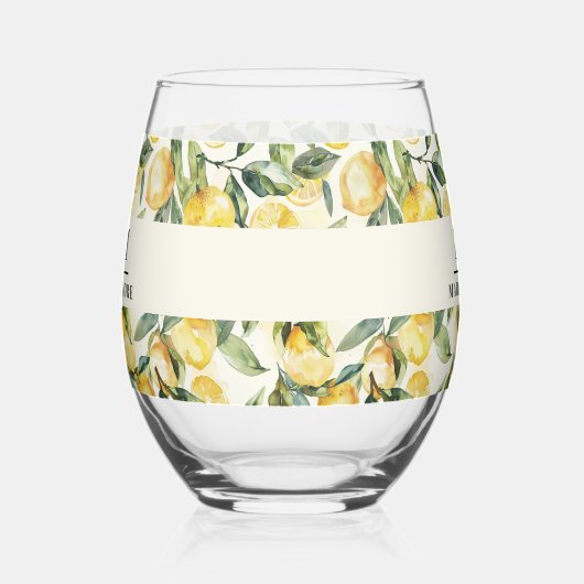 Citroenen monogram initialen naam wijnglas zonder voet (Links)