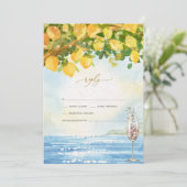 Citroenen Ocean Champagne Glass Wedding RSVP Kaart (Staand voorkant)