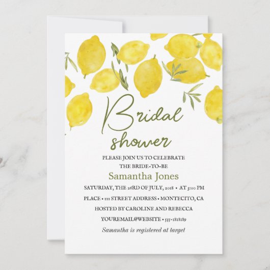 Citroenen Olijftak Geel Rustiek Vrijgezellenfeest Kaart (Voorkant)