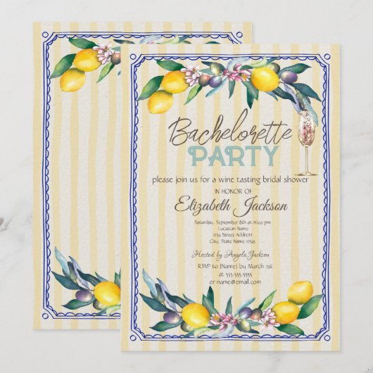 Citroenen Olijven Glas Gele Strepen Bachelorette Kaart (Voorkant / Achterkant)