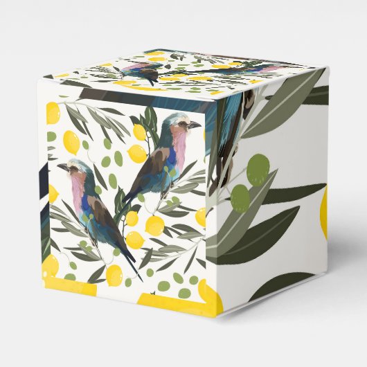 Citroenen, olijven, vogels illustratie bedankdoosjes (Voorkant Zijde)