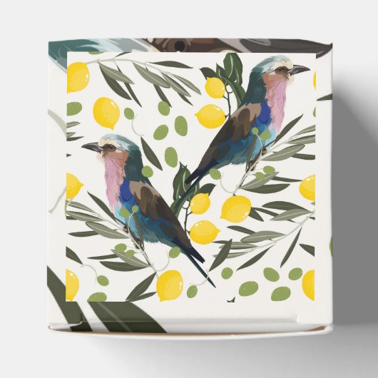 Citroenen, olijven, vogels illustratie bedankdoosjes (Bovenkant)