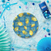 Citroenen op blauwe schaal papieren bordje (Feest)