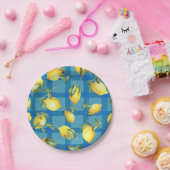 Citroenen op blauwe schaal papieren bordje (Feest)