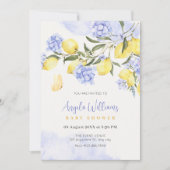 Citroenen paarse bloemen baby shower kaart (Voorkant)