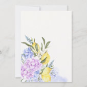 Citroenen paarse bloemenbruiloft save the date (Achterkant)